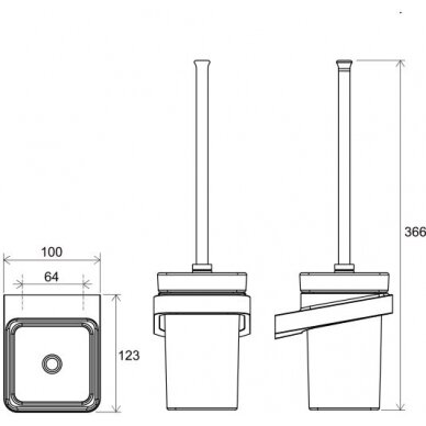 Tualeto šepetys su laikikliu ir indeliu (stiklas)